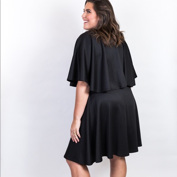 Plus Size Mock Neckline Cape Overlay Dress - Picture 4 of 5
